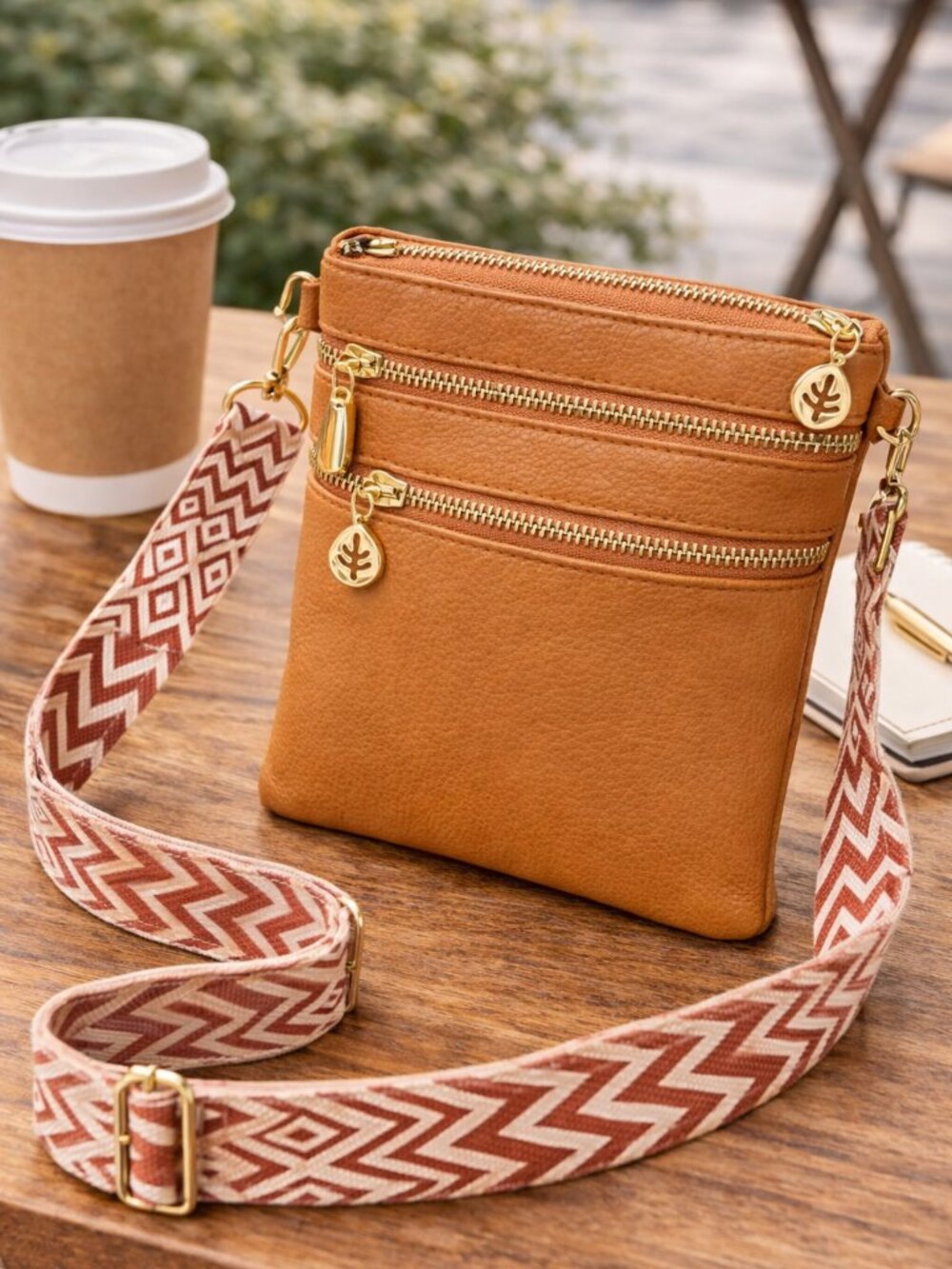 Artizanni Womens Crossbody Vegan Clutch Purse Satchel with Guitar Strap (Cognac)